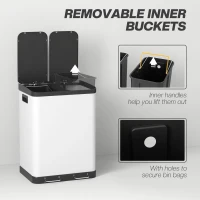 HOMCOM Kitchen Garbage Bin, 2 x 7.9 Gal (2 x 30 L) Trash Can, Soft-Close Garbage Can with Removable Inner Buckets, White(m-5)