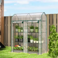 Outsunny 3 Tier Mini Greenhouse, Small Portable Greenhouse with 2 Roll-up Doors, 56.3" x 18.1" x 65", Clear(m-2)