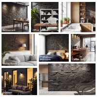 HOMCOM 8-Pack 3D Faux Stone Wall Panels, Lightweight Polyurethane Panels for Interior and Exterior Accent Walls, Black(m-7)