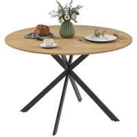 HOMCOM 47" Round Kitchen Table for 4, Industrial Dining Table with Steel Legs for Dining Room, Brown and Black(m-9)