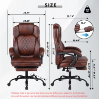Solid Office Chair with Retractable Footrest and Ergonomic Support, Cozy Executive Seat for Home, Office, or Gaming, 28.5"L x 29"W x 50.5"H, Brown(m-1)