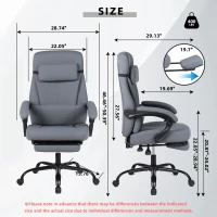 Solid Office Chair with Retractable Footrest and Ergonomic Support, Cozy Executive Seat for Home, Office, or Gaming, 28.5"L x 29"W x 50.5"H, Grey(m-1)