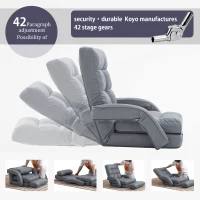 Cozy Floor Chair with 14 Adjustable Positions, Foldable Lazy Lounger for Home Offices and Gaming Rooms, 26.5"L x 22"W x 27"H, Gray(m-4)
