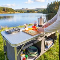 Outsunny Outdoor Aluminum Folding Picnic Table Height Adjustable with Storage Organizer BBQ Camping(m-9)