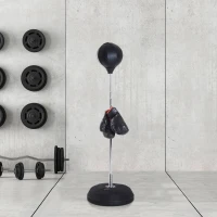 Soozier Boxing Bag with Stand, Freestanding Punching Bag with 49.6"-56.7" Adjustable Height, Fillable Base, Pump, Gloves, Black(m-8)