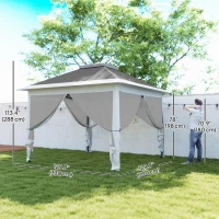 Outsunny 11' x 11' Pop Up Gazebo, Double Roof Foldable Height Adjustable Canopy Tent with Mesh Sidewalls, Carrying Bag, Dark Grey(m-3)