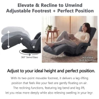 Swivel Gaming Chair with Adjustable Footrest, Ideal Floor Lounger for Living Room, Bedroom, or Gaming Setup, 20.5"L x 39.5"W x 26"H, Gray(m-6)