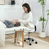 HOMCOM Adjustable Rolling Stool with Removable Backrest, Faux Leather Swivel Stool Chair for Salon Spa, Bar, Massage, White(m-1)