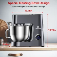 Powerful 800W 7.4-QT Stand Mixer with 12 Speeds, Heavy-Duty Electric Dough Kneader for Home Kitchens, 13.5" L x 10.5" W x 14" H, Metallic Grey(m-3)