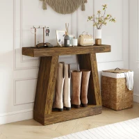 HOMCOM 42" Farmhouse Console Table, 2-Tier Entryway Table with Storage for Hallway, Living Room, Behind Couch, Rustic Brown(m-10)