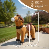 Qaba Ride on Horse, Plush Riding Pony for Ages 3-5, Walking Horse Animal with Wheels for Active Play, Dark Brown(m-3)