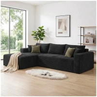 Cozy L-Shaped Compressed Sofa with 1400 lbs Weight Capacity and Cloud-Like Memory Foam, Spacious Couch for Big Families, 108"L x 68"W x 33"H, Black(m-1)