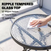 Outsunny Φ18" Round Patio Table, Folding Coffee Table with Tempered Glass Tabletop for Patio, Balcony, Backyard(m-6)