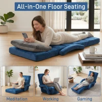 Folding Floor Chair with 14 Precision Adjustment Levels, Practical Floor Lounger for Reading, Gaming, or Relaxing, 20.5"L x 39.5"W x 25.5"H, Blue(m-10)