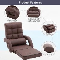 Cozy Floor Chair with 14 Adjustable Positions, Foldable Lazy Lounger for Home Offices and Gaming Rooms, 26.5"L x 22"W x 27"H, Brown(m-5)