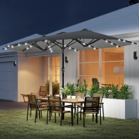 Outsunny 173" Double-Sided Sun Umbrella Garden Parasol Patio Sun Shade Outdoor with LED Solar Light, No Base Included, Dark Gre(m-1)