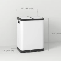 HOMCOM Kitchen Garbage Bin, 2 x 7.9 Gal (2 x 30 L) Trash Can, Soft-Close Garbage Can with Removable Inner Buckets, White(m-3)