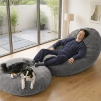 Soft Velvet Bean Bag Sofa with High-Resilience Foam, Cozy Lounge Chair for Living Rooms, 48" L x 36" W x 20" H, Antique Grey(m-6)