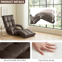 Folding Floor Chair with 14 Precision Adjustment Levels, Practical Floor Lounger for Reading, Gaming, or Relaxing, 20.5"L x 39.5"W x 25.5"H, Brown(m-5)