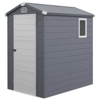 Outsunny 4.5' x 6' Plastic Garden Storage Shed with Latch Door, Vents, Sloped Roof, Dark Grey(m-9)