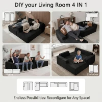 Cozy L-Shaped Compressed Sofa with 1400 lbs Weight Capacity and Cloud-Like Memory Foam, Spacious Couch for Big Families, 108"L x 68"W x 33"H, Black(m-8)