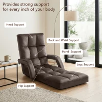 Folding Floor Chair with 14 Precision Adjustment Levels, Practical Floor Lounger for Reading, Gaming, or Relaxing, 20.5"L x 39.5"W x 25.5"H, Brown(m-7)