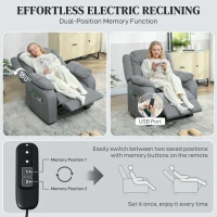 HOMCOM Massage Recliner Chair with Quiet Brushless Motor Pet-Friendly Fabric Power Recliner with 2 Memory Positions Grey(m-4)