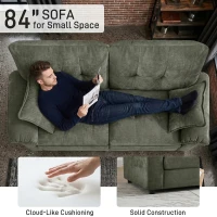 Modular Cloud Sofa with Soft Chenille Fabric, Cozy 2-Seater Couch for Apartments, Bedrooms, and Small Offices, 84"L x 35.5"W x 34.5"H, Green(m-3)