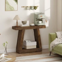 HOMCOM 42" Farmhouse Console Table, 2-Tier Entryway Table with Storage for Hallway, Living Room, Behind Couch, Rustic Brown(m-7)