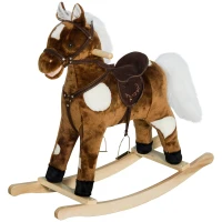 Qaba Kids Metal Plush Ride-On Rocking Horse Chair Toy With Nursery Rhyme Music - Dark Brown(m-1)