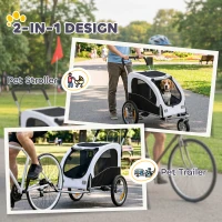 Aosom 2 in 1 Dog Bike Trailer, Foldable Pet Stroller, Dog Bicycle Trailer with Suspension, for Medium Dogs up to  44 LBS, White(m-4)