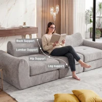 Cozy Compressed Sofa with Customizable Modular Layouts, Flexible Bed Couch for Both Compact and Spacious Spaces, 101.5"L x 36.5"W x 28.5"H, Gray(m-7)
