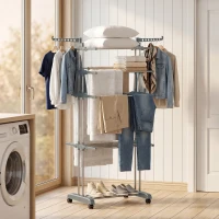 HOMCOM 5-Tier Clothes Drying Rack, Foldable Laundry Drying Rack with Wheels, Side Wings, Grey(m-8)