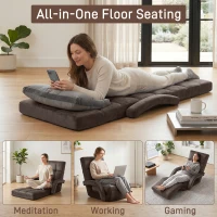 Folding Floor Chair with 14 Precision Adjustment Levels, Practical Floor Lounger for Reading, Gaming, or Relaxing, 20.5"L x 39.5"W x 25.5"H, Brown(m-10)