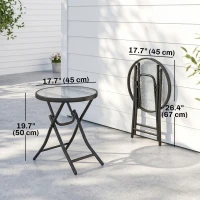 Outsunny Φ18" Round Patio Table, Folding Coffee Table with Tempered Glass Tabletop for Patio, Balcony, Backyard(m-3)