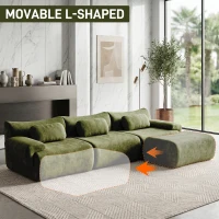 L-Shaped Compressed Sofa with High-Density Chenille Fabric and Supportive Backrests, Stylish Couch with Boneless Construction, 126"L x 68.5"W x 32"H, Green(m-4)