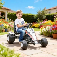 Aosom Pedal Go Kart Children Ride on Car Racing Style with Adjustable Seat, Plastic Wheels, Handbrake and Shift Lever, White(m-2)