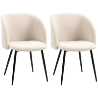 HOMCOM Dining Chairs Set of 2, Sherpa Fleece Upholstered Kitchen Chairs with Backrest and Steel Legs, Cream White(m-9)