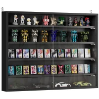 HOMCOM 5-Tier Display Cabinet, Wall-Mounted Display Case with 2 Glass Doors and Adjustable Shelves, Jet Black(m-11)