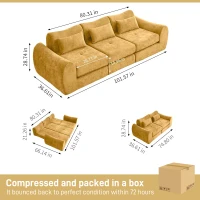 Cozy Compressed Sofa with Customizable Modular Layouts, Flexible Bed Couch for Both Compact and Spacious Spaces, 101.5"L x 36.5"W x 28.5"H, Yellow(m-2)