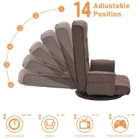 Swivel Floor Chair with 14-Angle Adjustable Backrest, Versatile Floor Lounger for Gaming, Meditation, and TV Watching, 18"L x 18.5"W x 30.5"H, Brown(m-6)