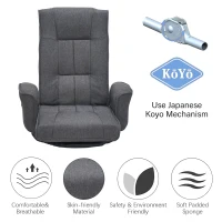 Swivel Floor Chair with 14-Angle Adjustable Backrest, Versatile Floor Lounger for Gaming, Meditation, and TV Watching, 18"L x 18.5"W x 30.5"H, Gray(m-3)
