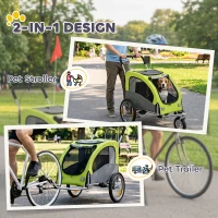 Aosom 2 in 1 Dog Bike Trailer, Foldable Pet Stroller, Dog Bicycle Trailer with Suspension, for Medium Dogs up to  44 LBS, Green(m-4)
