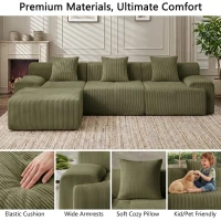 Modern Modular Compressed Sofa with Movable Ottoman, Memory-Foam Corner Couch for Apartments and Bedrooms, 118"L x 39.5"W x 29.5"H, Green(m-4)