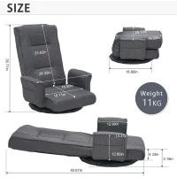 Swivel Floor Chair with 14-Angle Adjustable Backrest, Versatile Floor Lounger for Gaming, Meditation, and TV Watching, 18"L x 18.5"W x 30.5"H, Gray(m-1)
