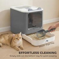 PawHut Litter Box with Lid, Enclosed Kitty Litter Box with Front-Entry, Top-Exit, Scoop, Deodorizer Bag for Medium Cats, White(m-5)