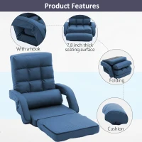 Cozy Floor Chair with 14 Adjustable Positions, Foldable Lazy Lounger for Home Offices and Gaming Rooms, 26.5"L x 22"W x 27"H, Blue(m-5)