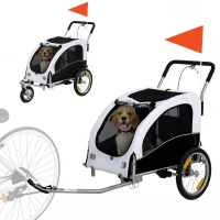 Aosom 2 in 1 Dog Bike Trailer, Foldable Pet Stroller, Dog Bicycle Trailer with Suspension, for Medium Dogs up to  44 LBS, White(m-11)