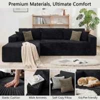 Cozy L-Shaped Compressed Sofa with 1400 lbs Weight Capacity and Cloud-Like Memory Foam, Spacious Couch for Big Families, 108"L x 68"W x 33"H, Black(m-5)