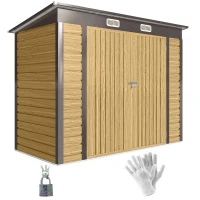 Outsunny 8 x 4FT Galvanized Garden Storage Shed, Metal Outdoor Shed with Double Doors and 2 Vents, Oak(m-9)